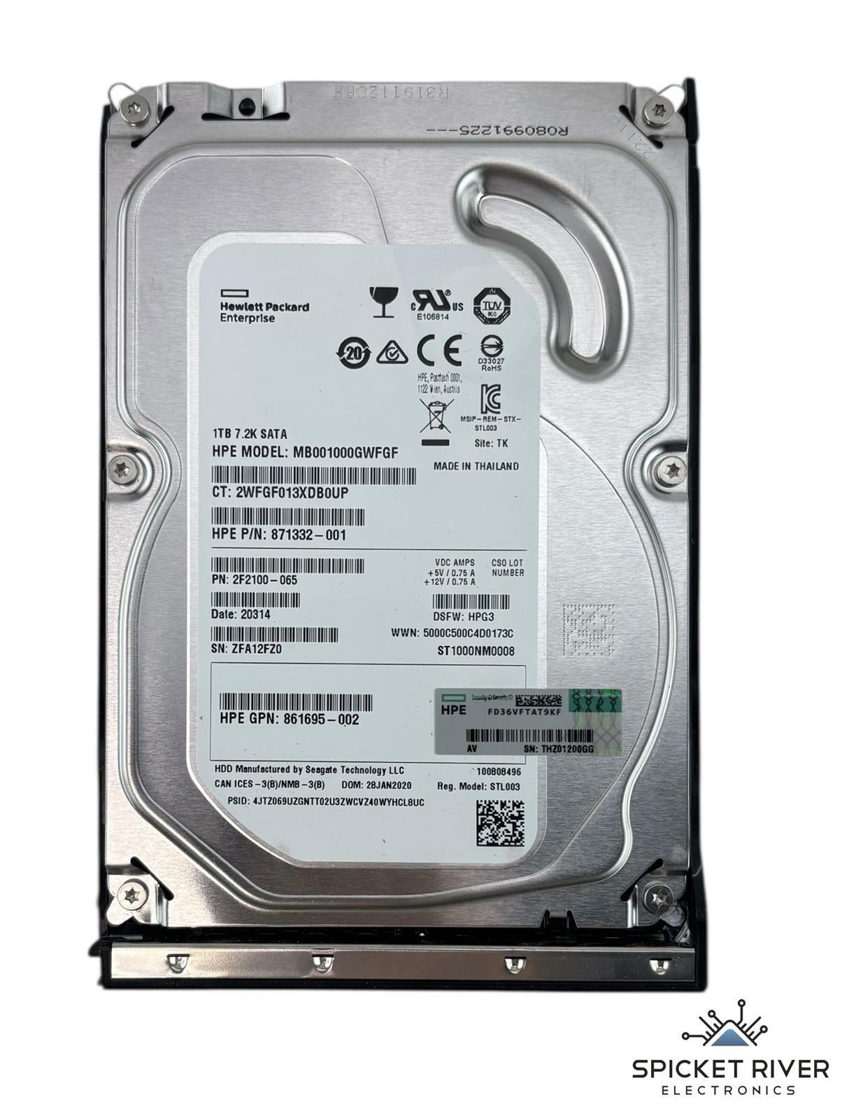 HP MB001000GWFGF 1TB 6G SATA 7.2K RPM 3.5" Enterprise Hard Drive HDD 871332-001