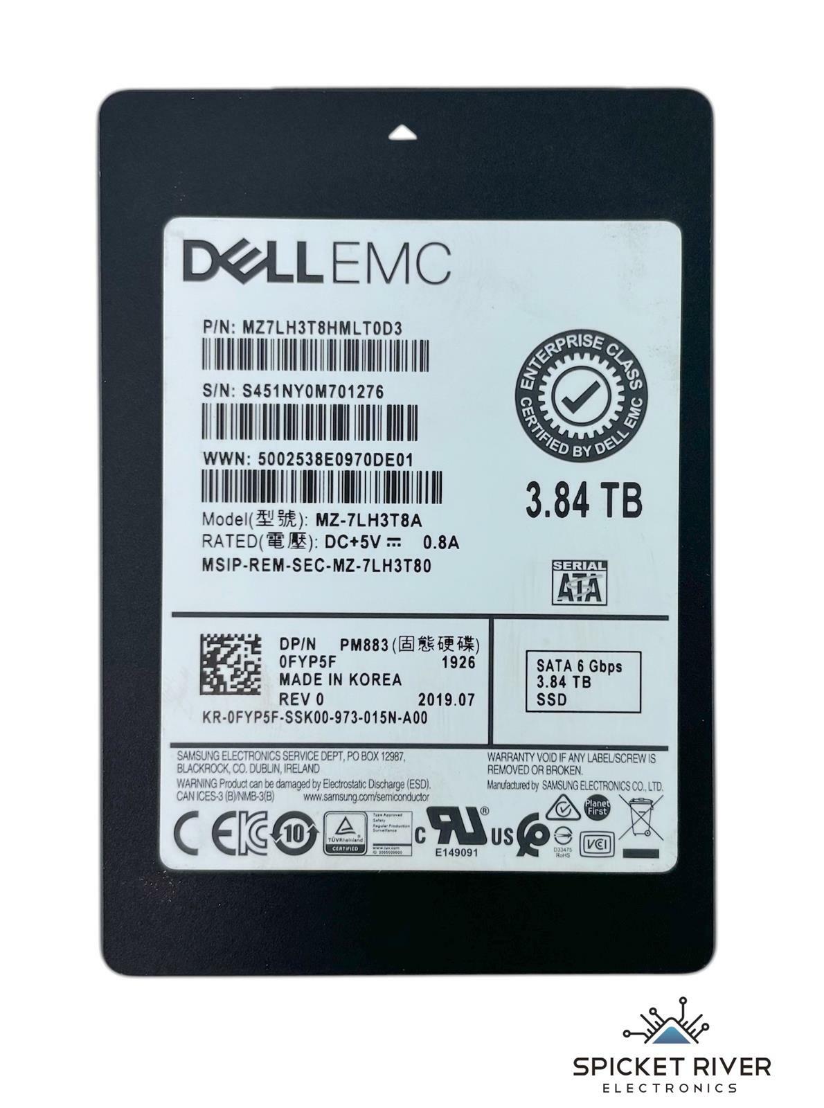 Dell EMC MZ-7LH3T8A PM883 3.84TB SATA 6Gbps 2.5" SSD 0FYP5F SSD