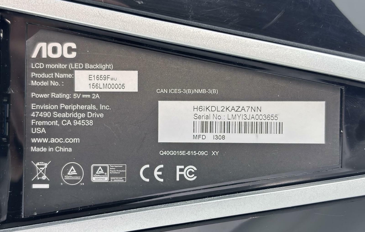 AOC 156LM00005 (E1659FWU) 15.6" Slim LED 1366x768 Portable Monitor