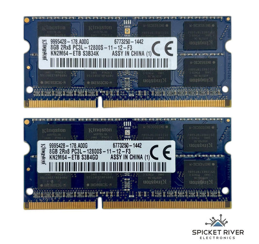 Lot of 2 - Kingston KN2M64-ETB 8GB 2Rx8 PC3L-12800S DDR3 SODIMM Laptop RAM