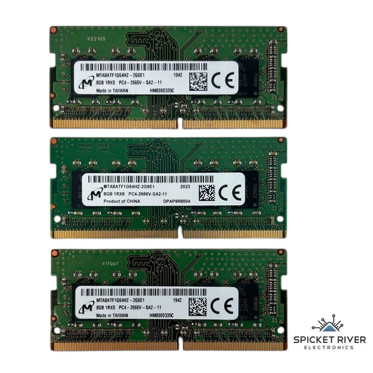 Lot of 3 - Micron MTA8ATF1G64HZ-2G6E1 8GB 1Rx8 PC4-2666V DDR4 SODIMM Laptop RAM