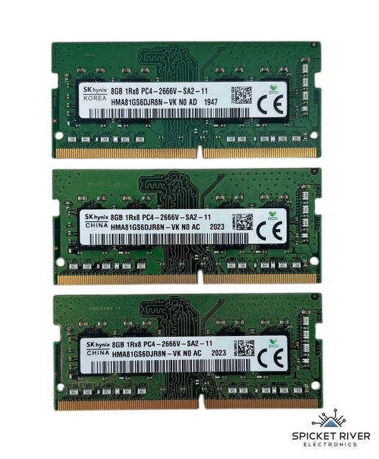Lot of 3 - SK Hynix HMA81GS6DJR8N-VK 8GB 1Rx8 PC4-2666V DDR4 SODIMM Laptop RAM