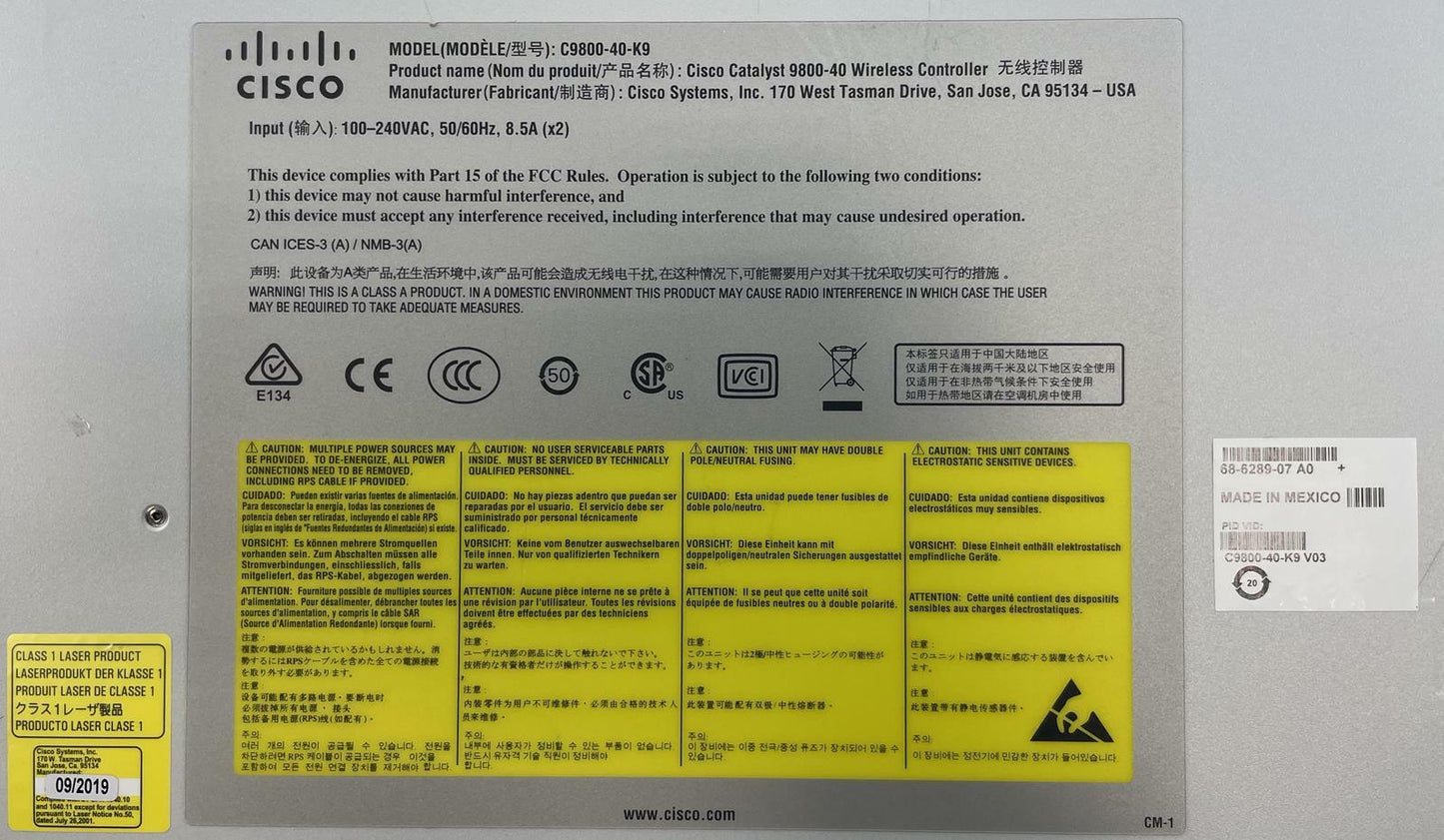Cisco Catalyst C9800-40-K9 WLAN Wireless Controller 2x 750W PSUs - READ