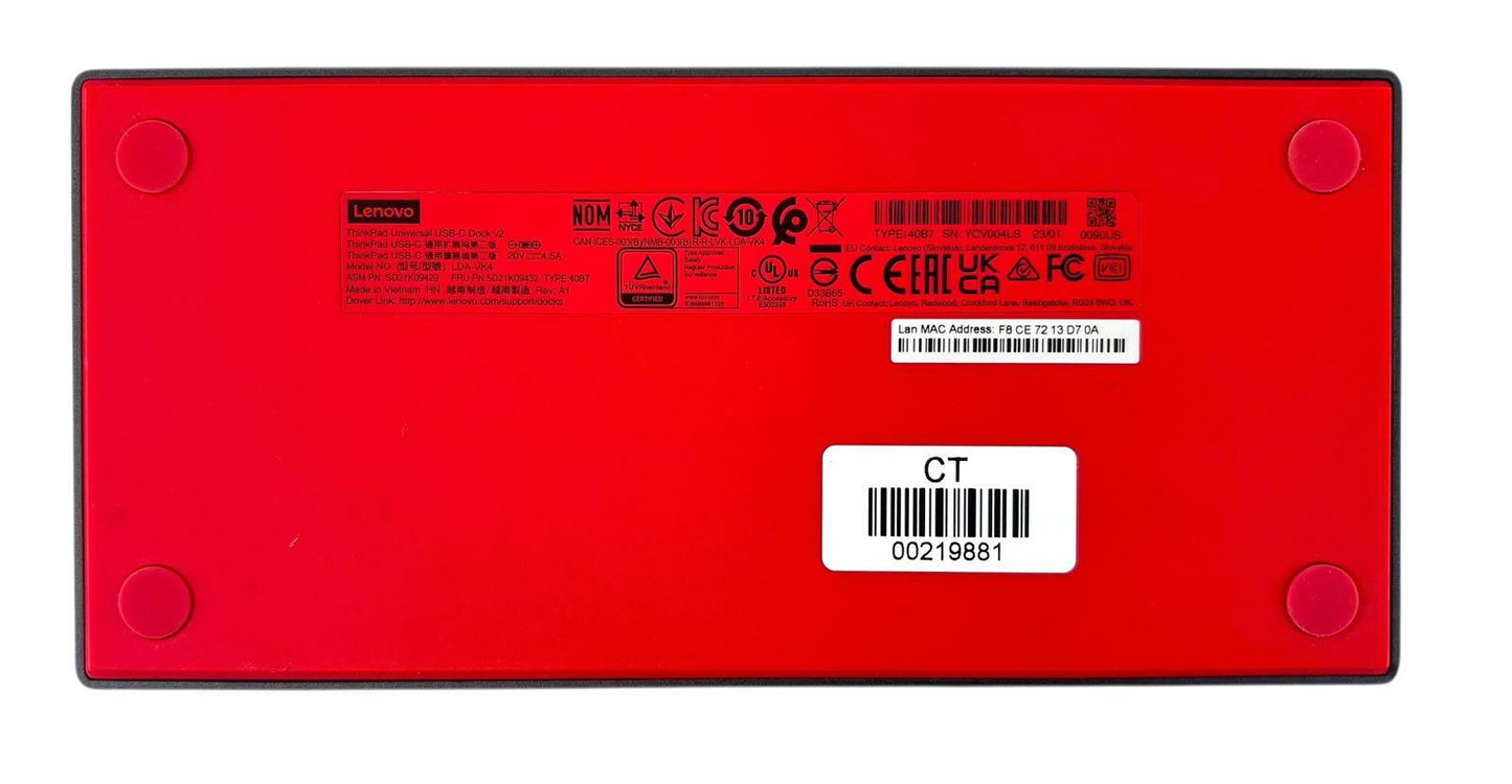 Lenovo ThinkPad Universal USB-C Dock v2 Model: LDA-VK4 Type 40B7 - No AC Adapter