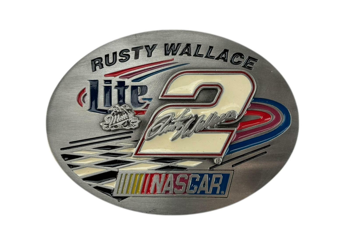 Rusty Wallace x Miller Lite #538/25000 NASCAR Pewter Enamel Belt Buckle NB3