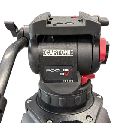 Cartoni Focus 8 FS5502 Fluid Head Ultra-Lite Red Lock Tripod w/ Spreader - READ