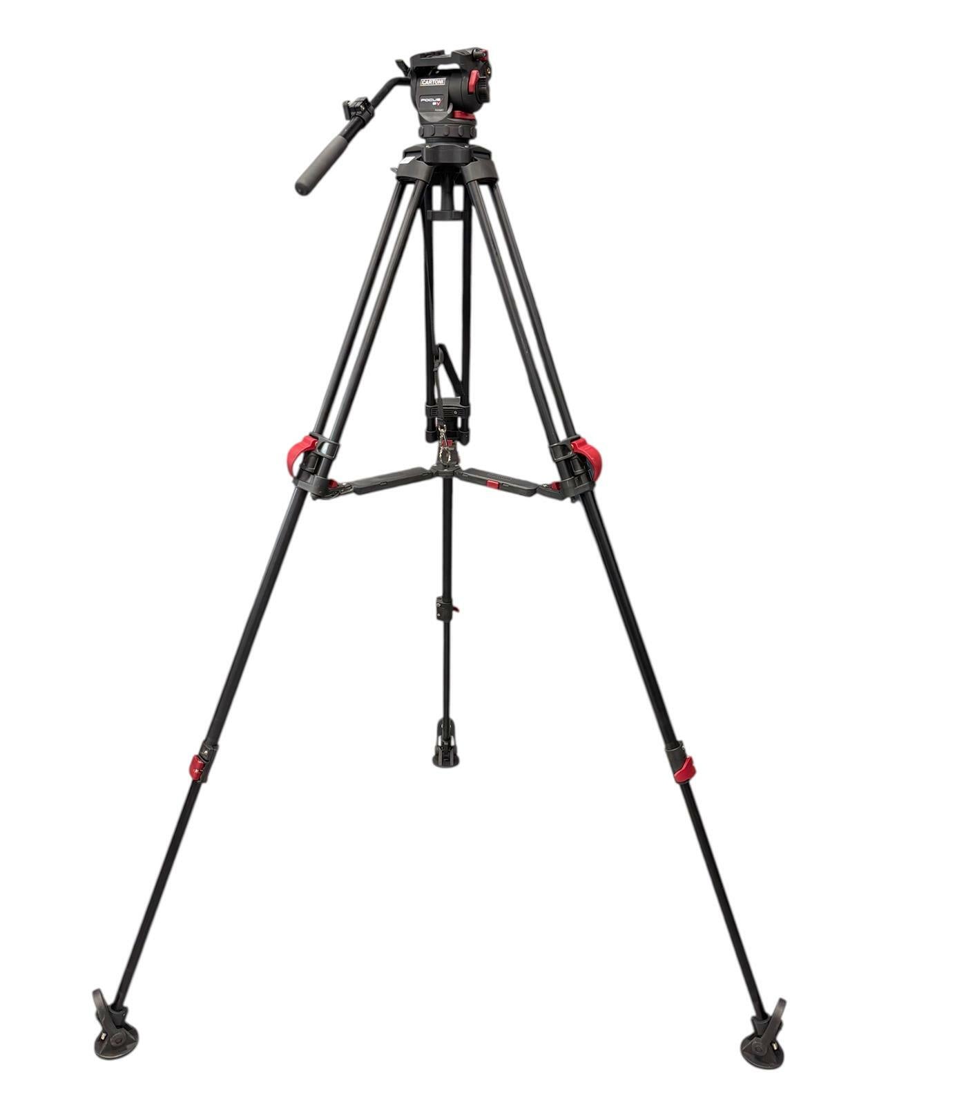 Cartoni Focus 8 FS5502 Fluid Head Ultra-Lite Red Lock Tripod w/ Spreader - READ