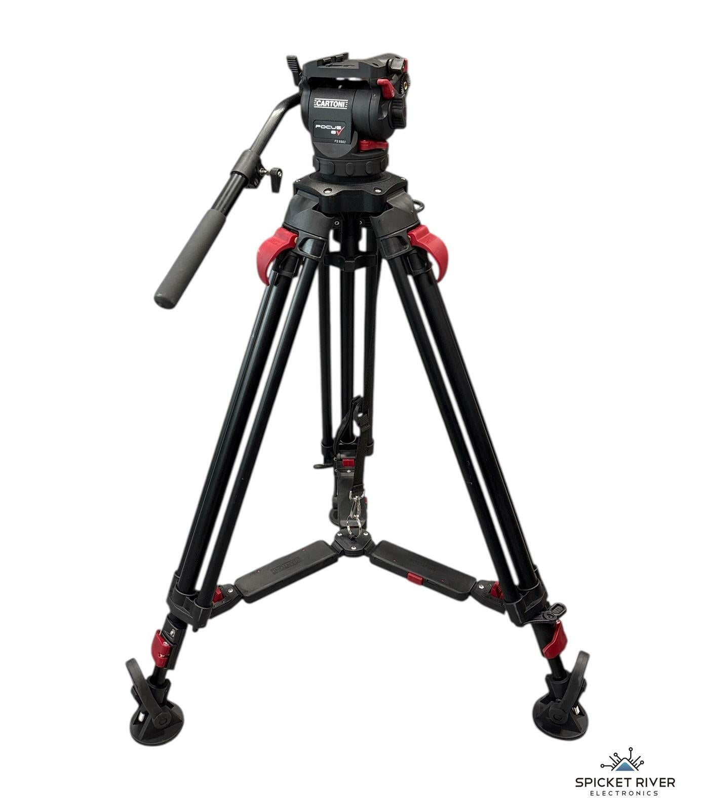 Cartoni Focus 8 FS5502 Fluid Head Ultra-Lite Red Lock Tripod w/ Spreader - READ