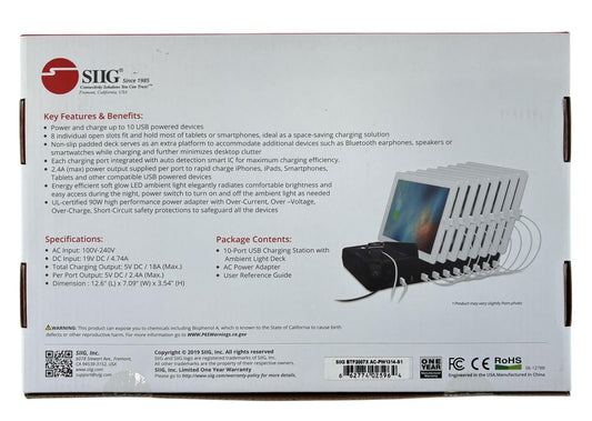NEW - SIIG 10-Port USB Charging Station with Ambient Light Deck AC-PW1314-S1