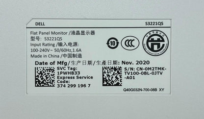 Dell S3221QS 32" 4K UHD (3840x2160) Curved Display Monitor