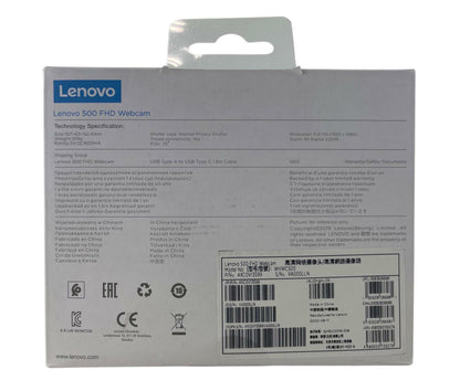 NEW - Lenovo 500 FHD Webcam Full HD 1080P 4x Digital Zoom (4XC0V13599) - Black
