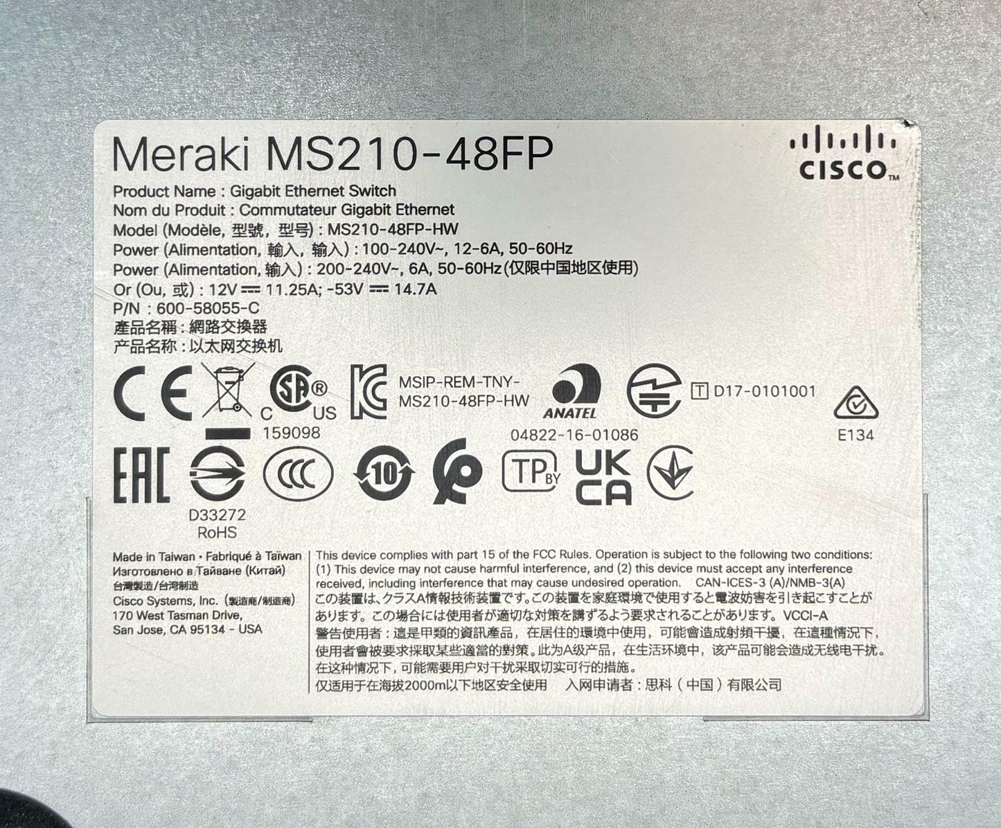 Cisco Meraki MS210-48FP 48-Port PoE Gigabit Ethernet Switch 4x SFP - Unclaimed