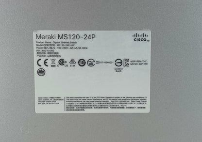 Cisco Meraki MS120-24P Gigabit Ethernet PoE Network Switch - Unclaimed