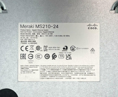 Cisco Meraki MS210-24 24-Port Managed PoE Gigabit Network Switch - Unclaimed