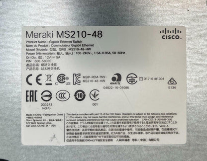 Cisco Meraki MS210-48 48-Port Non-PoE Gigabit Ethernet Network Switch