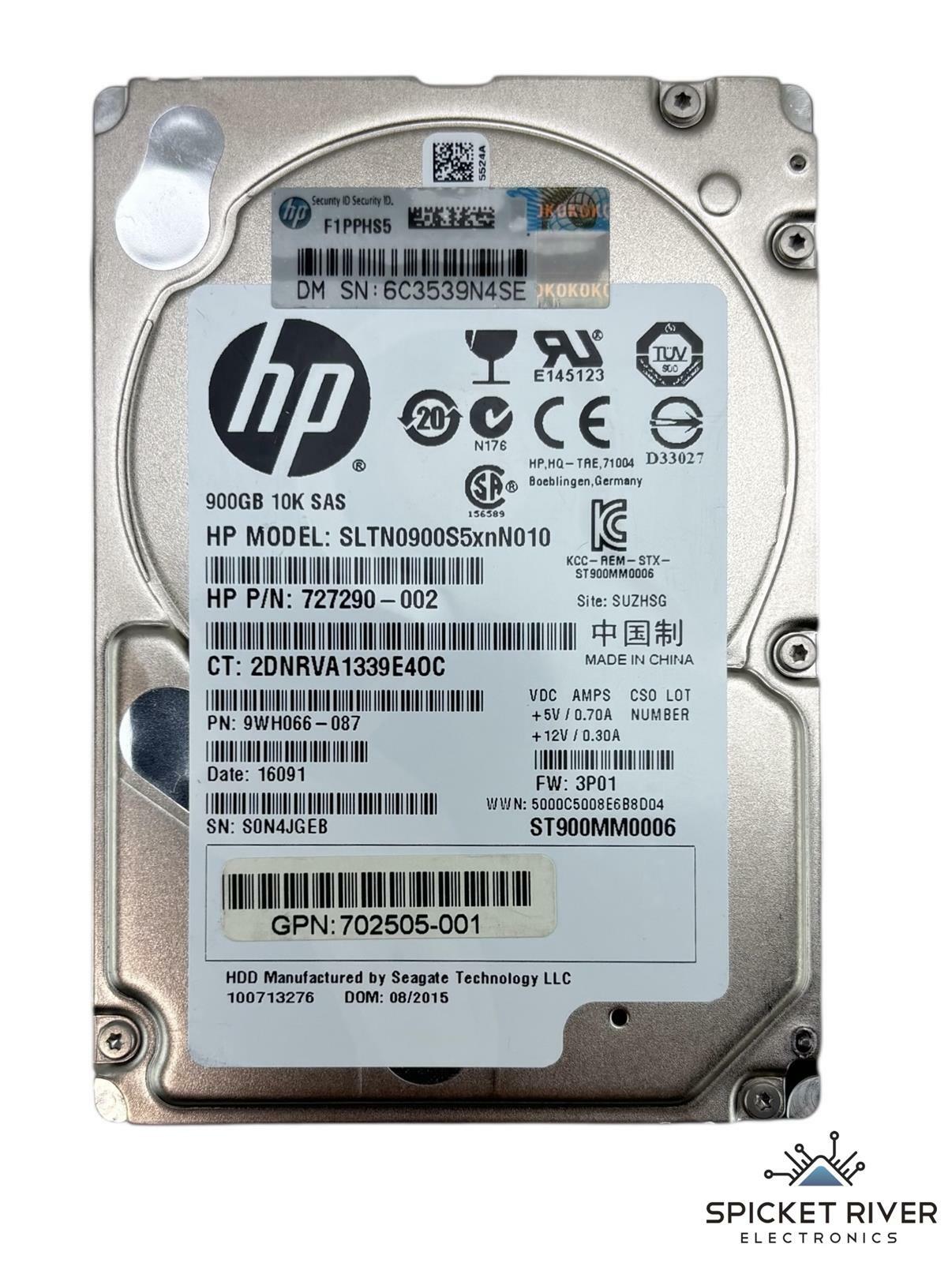 Lot of 6 - HP SLTN0900S5xnN010 900GB SAS 10K RPM 2.5" Enterprise HDD 727290-002