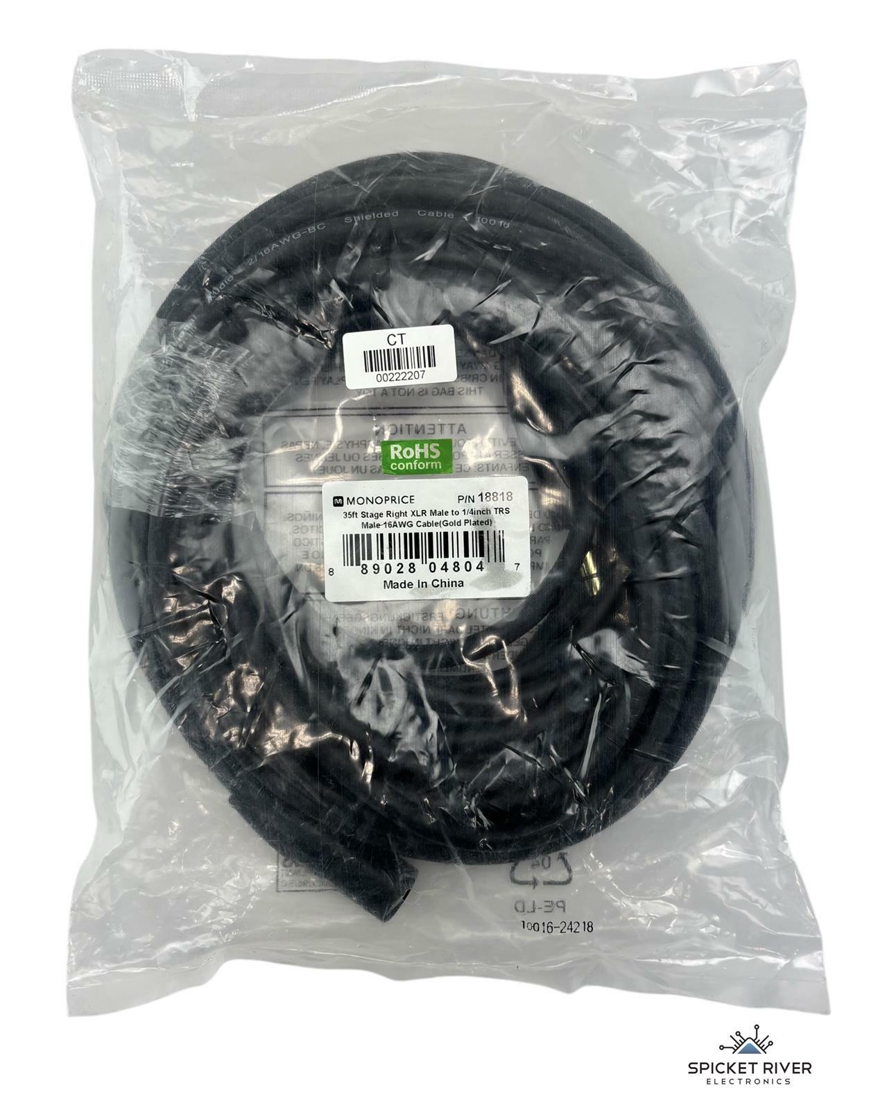 NEW Monoprice 35FT Stage Right XLR Male to 1/4" TRS Male 16AWG Audio Cable 18818