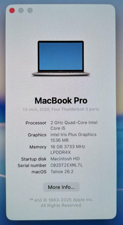 Apple MacBook Pro A2251 '20 2GHz i5-1038NG7 512GB SSD 16GB RAM - BATTERY #199954