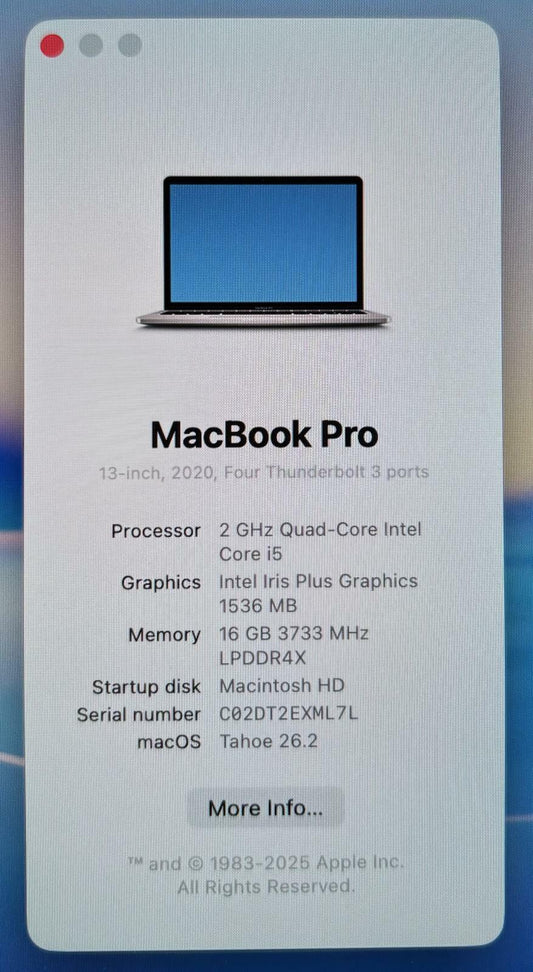 Apple MacBook Pro A2251 '20 2GHz i5-1038NG7 512GB SSD 16GB RAM - BATTERY #199954