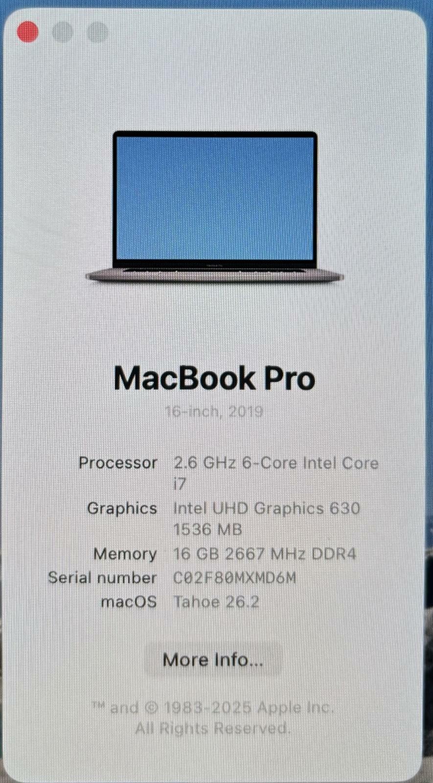 Apple MacBook Pro A2141 2019 2.6GHz 6-Core i7-9750H 512GB SSD 16GB RAM #214803