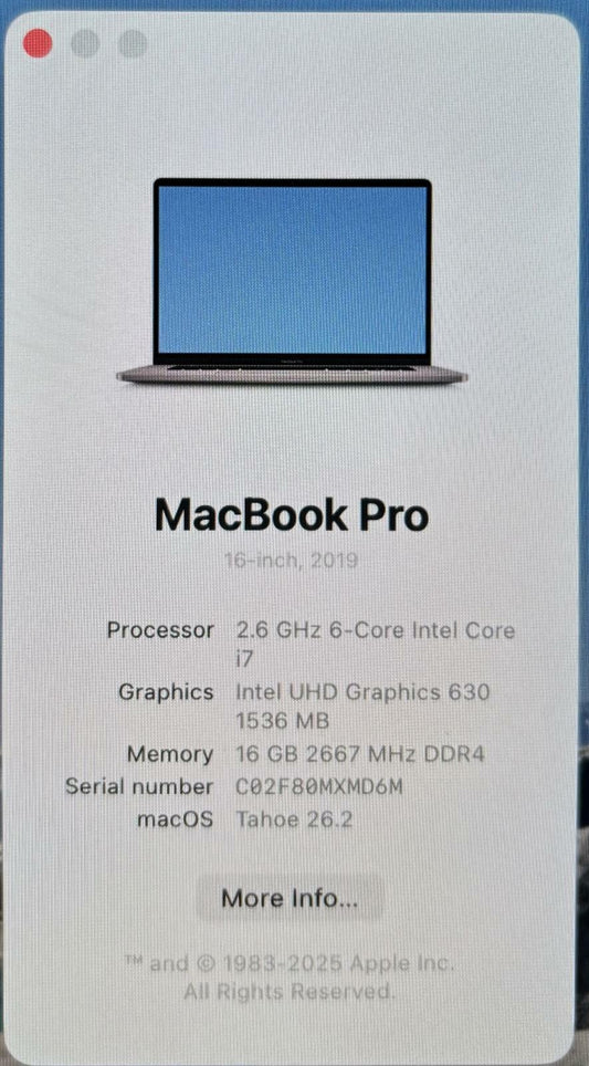 Apple MacBook Pro A2141 2019 2.6GHz 6-Core i7-9750H 512GB SSD 16GB RAM #214803