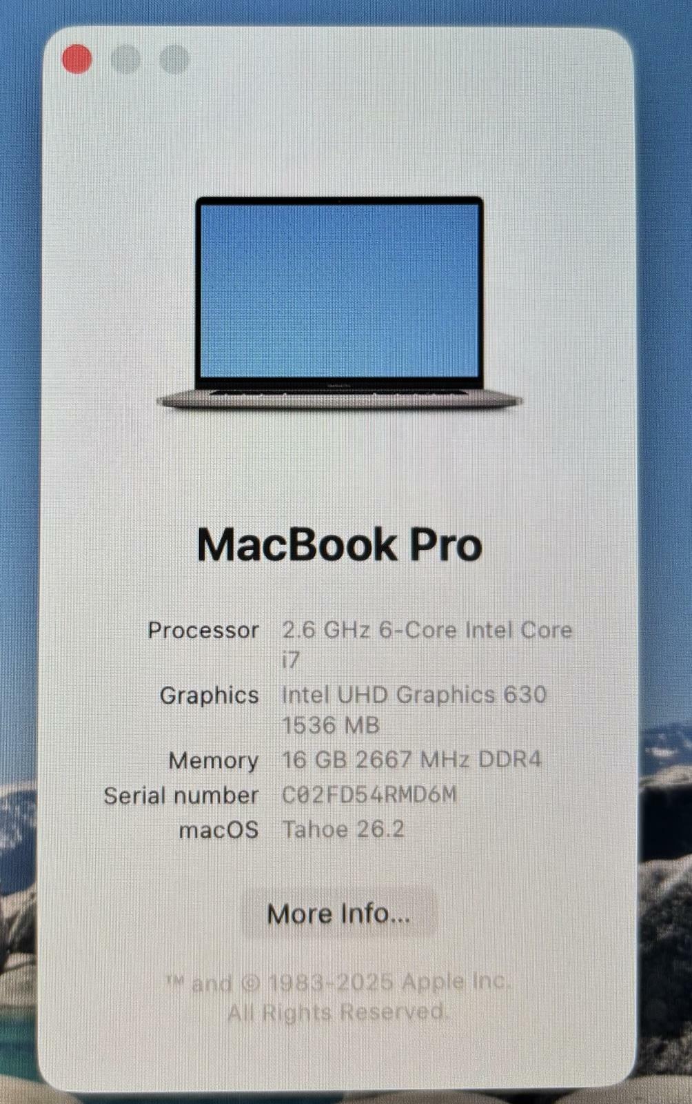 Apple MacBook Pro A2141 2019 2.60GHz 6-Core i7-9750H 512GB SSD 16GB RAM #214804