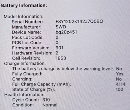 Apple MacBook Pro 13" A2251 2020 Quad Core i7-1068NG7 512GB SSD 16GB RAM #214791