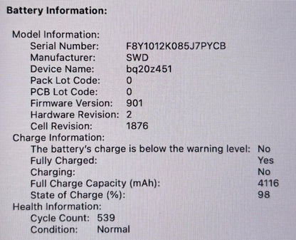 Apple MacBook Pro A2251 13" 2020 Quad Core i7-1068NG7 512GB SSD 16GB RAM #214786