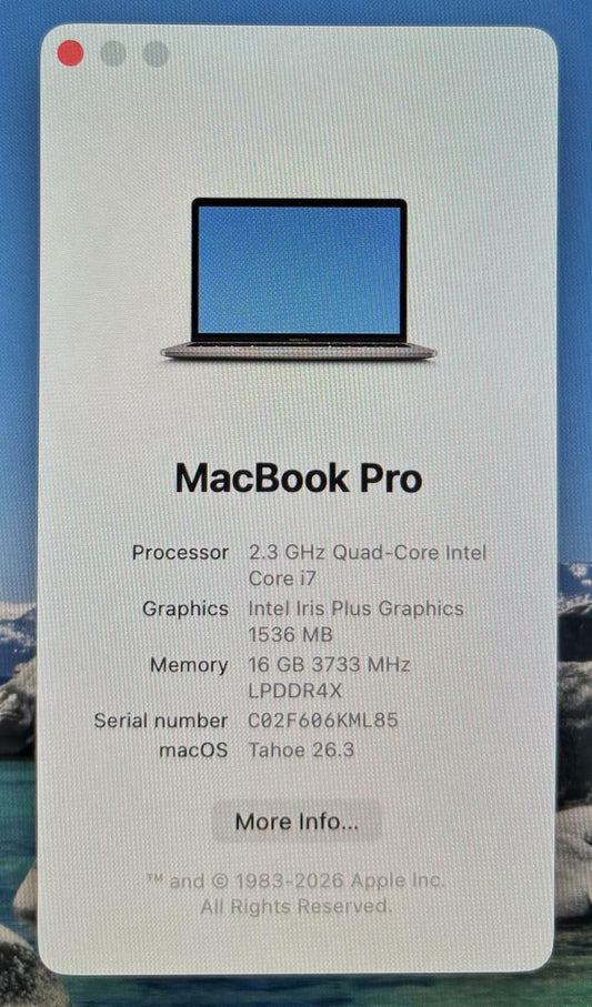 Apple MacBook Pro A2251 13" 2020 Quad Core i7-1068NG7 512GB SSD 16GB RAM #214786