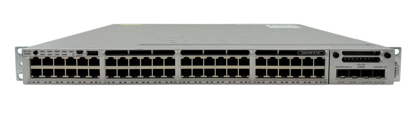 Cisco Catalyst WS-C3850-48F-L V04 48-Port PoE+ Network Switch w/ C3850-NM-2-10G