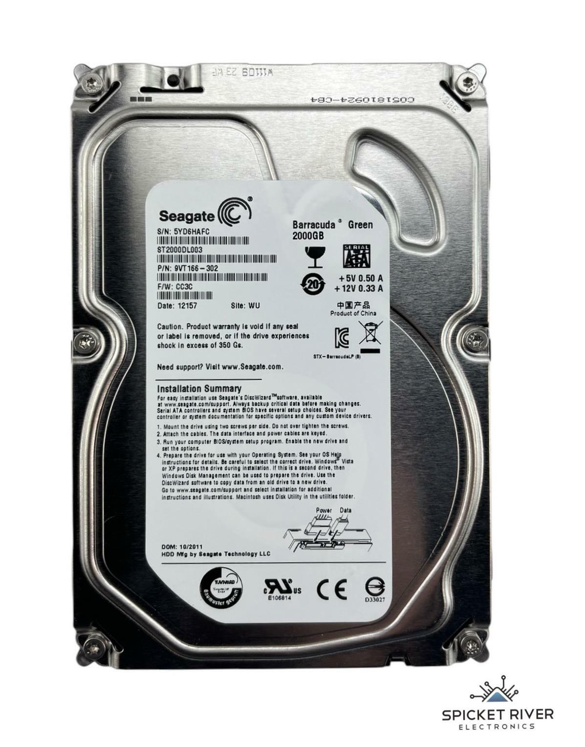 Seagate Barracuda Green ST2000DL003 2TB SATA III 3.5" Internal Hard Drive HDD