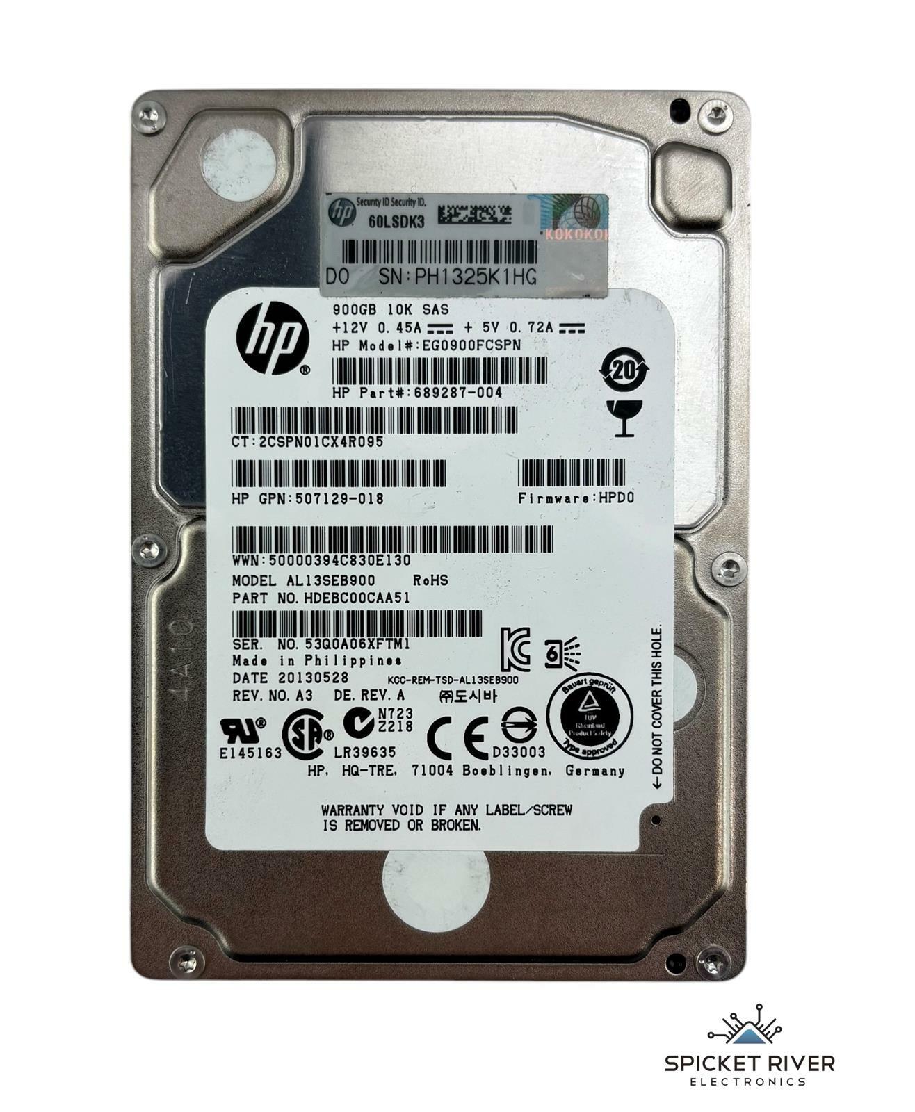 Lot of 4 - HP EG0900FCSPN 900GB SAS 6Gb/s 10K RPM 2.5" Enterprise HDD Hard Drive