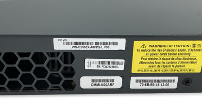 Cisco Catalyst WS-C2960X-48FPS-L V06 48-Port Gigabit PoE Ethernet Switch