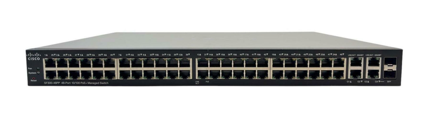 Cisco SF300-48PP-K9 V02 48-Port 10/100 PoE+ 2x SFP Managed Network Switch